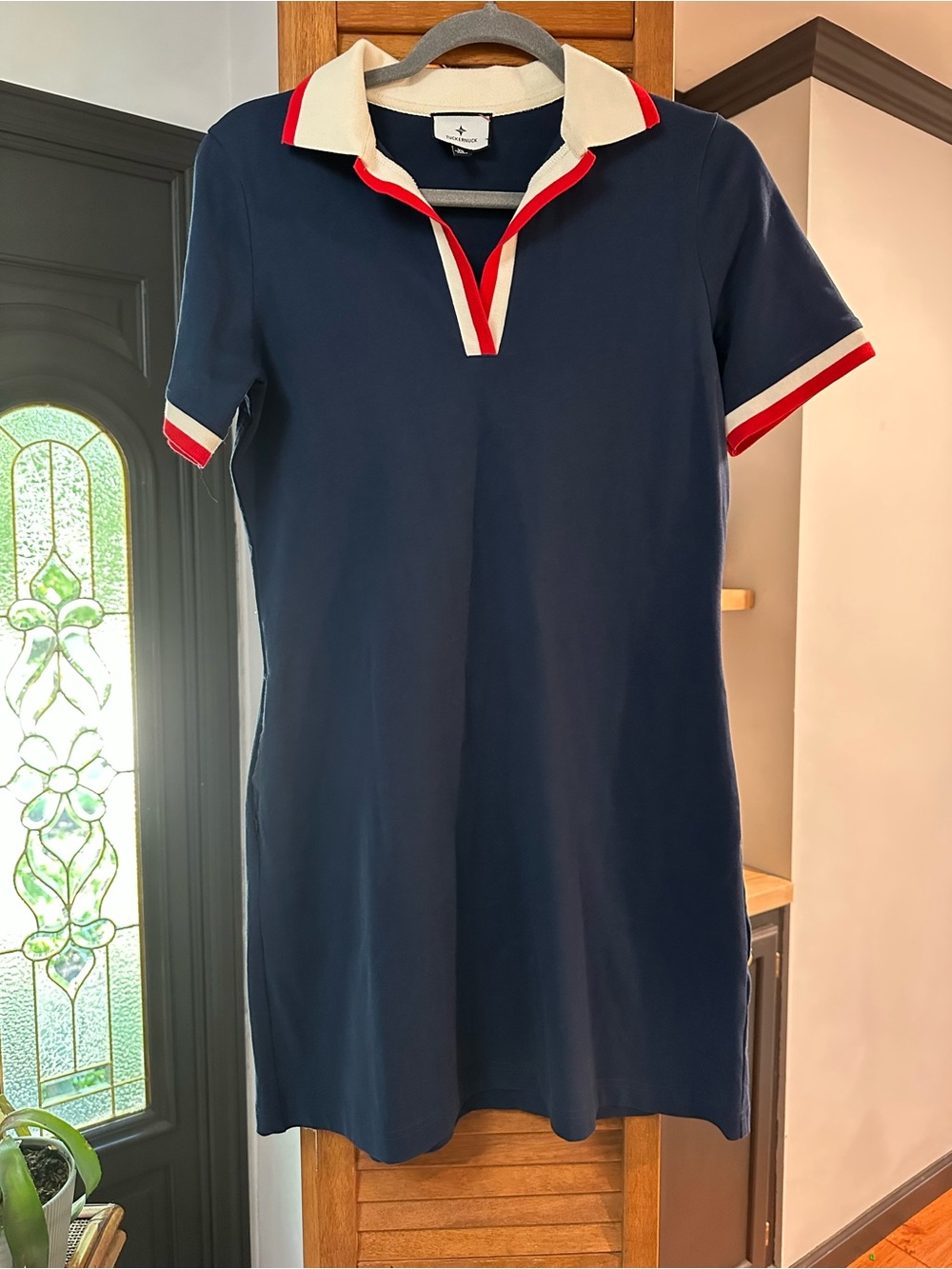Tuckernuck Navy Polo Shirt Dress with Red & Cream Trim